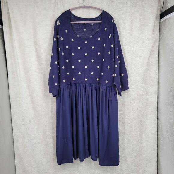 Torrid Mini Challis Skater Gold Polka Dot Navy Blue Sweater Dress Preppy Fall - Picture 3 of 16